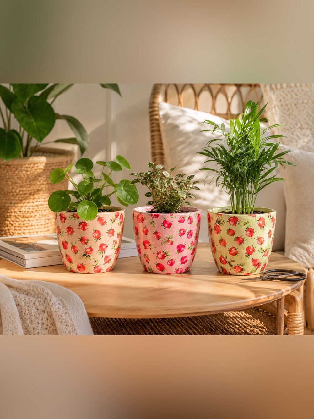 Strawberry Print Ceramic Planter Pots Set of 3 🍓